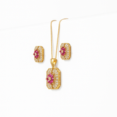 Gold-Plated Ruby & White Stone Pendant Set